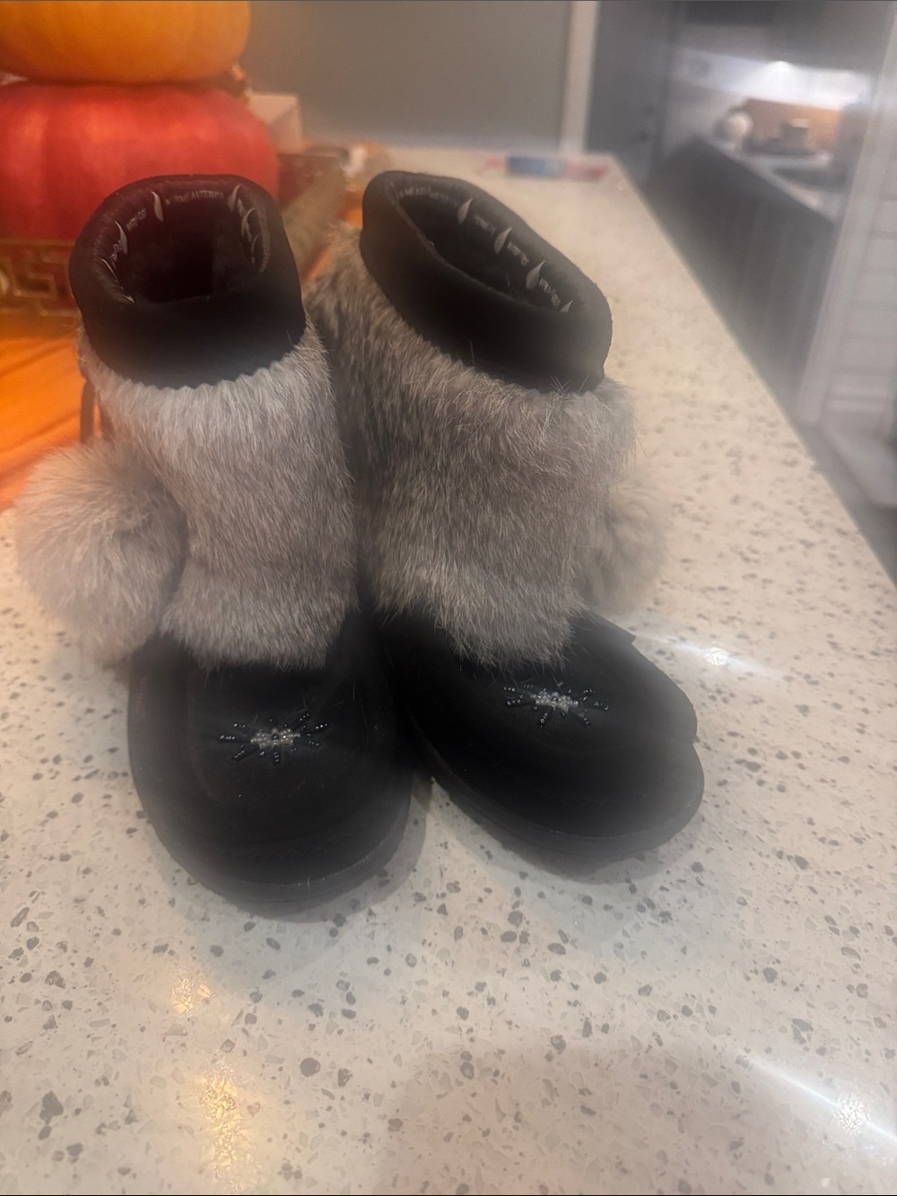 Kids Faux Fur Winter Boots - Black and Gray
